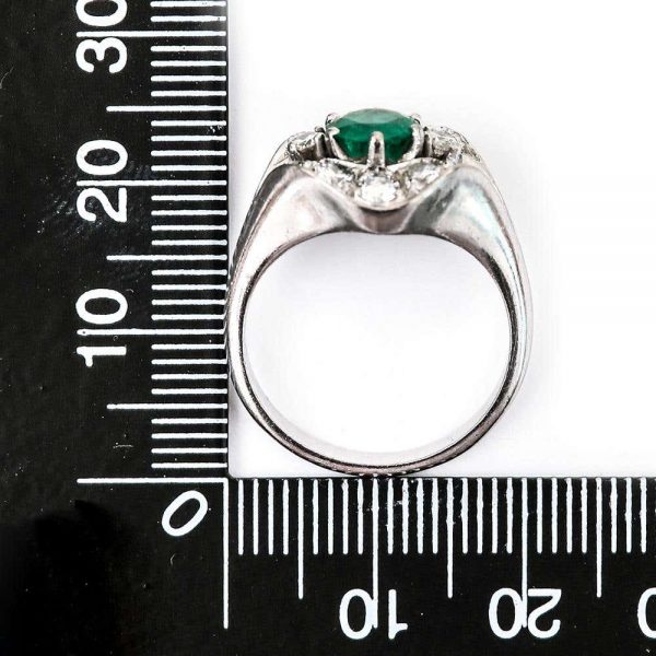 Vintage Emerald and Diamond Cluster Ring 18ct White Gold