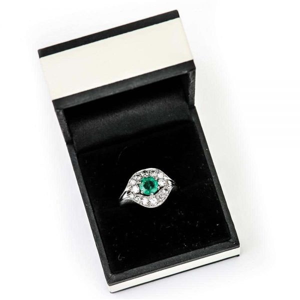 Vintage Emerald and Diamond Cluster Ring 18ct White Gold