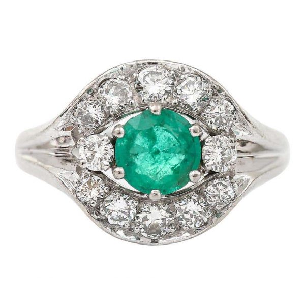 Vintage Emerald and Diamond Cluster Ring 18ct White Gold