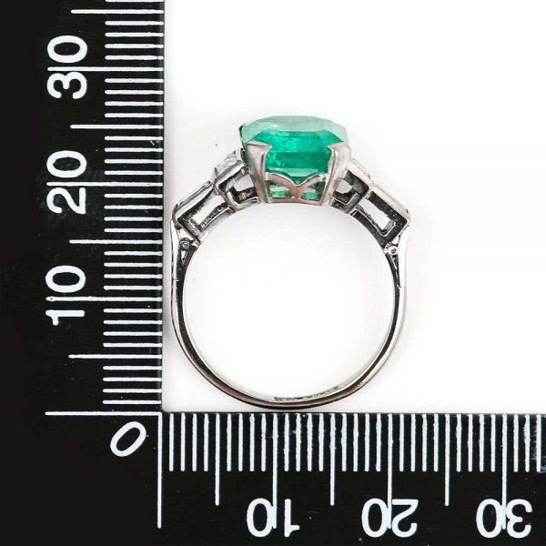 Antique Art Deco Certified Untreated 3.4ct Columbian Emerald and Baguette Diamond Ring