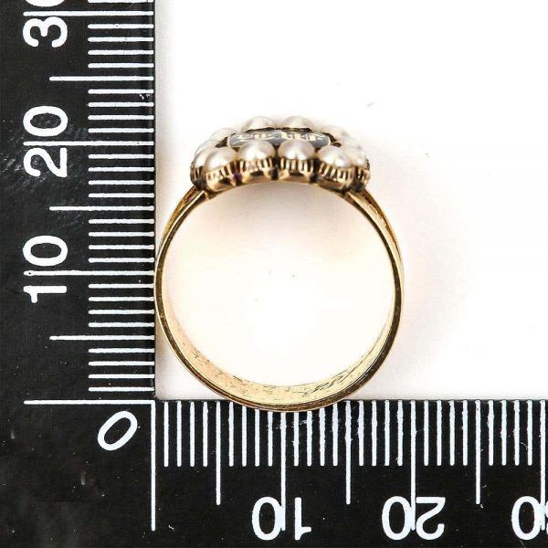 Antique Victorian In Memory Of 18ct Gold Black Enamel and Pearl Mourning Ring