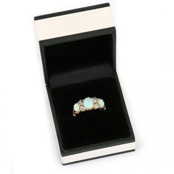 Antique Early 20th Century 18ct Gold Opal and Diamond Three Stone Ring Circa 1910