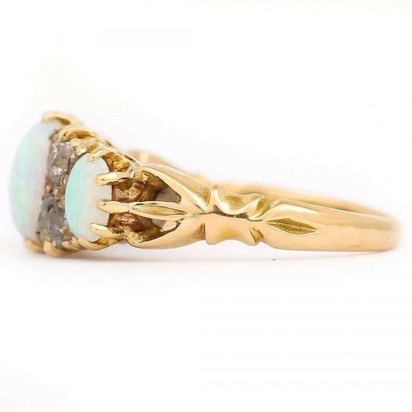 Antique Early 20th Century 18ct Gold Opal and Diamond Three Stone Ring Circa 1910