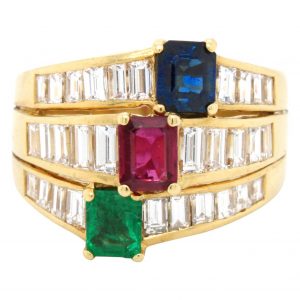 Vintage Kern Ruby Sapphire Emerald and Diamond Band Ring