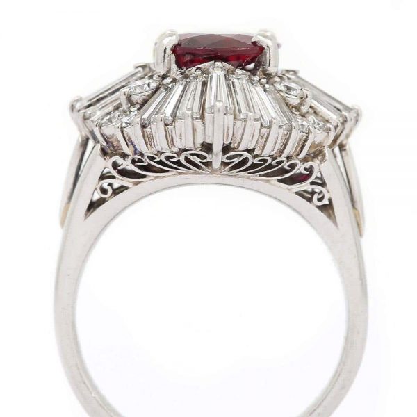 Vintage Platinum 2.18ct No-Heat Ruby and 2.00ct Diamond Ballerina Ring, with Certificate