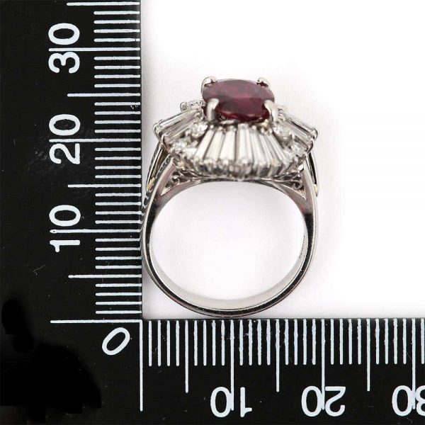 Vintage Platinum 2.18ct No-Heat Ruby and 2.00ct Diamond Ballerina Ring, with Certificate