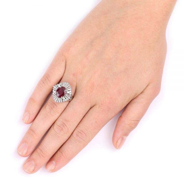 Vintage Platinum 2.18ct No-Heat Ruby and 2.00ct Diamond Ballerina Ring, with Certificate