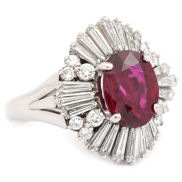 Vintage Platinum 2.18ct No-Heat Ruby and 2.00ct Diamond Ballerina Ring, with Certificate