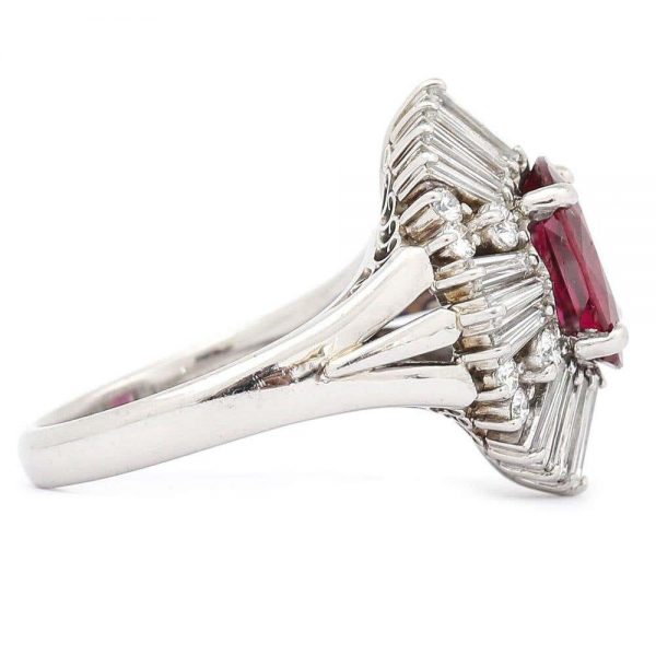 Vintage Platinum 2.18ct No-Heat Ruby and 2.00ct Diamond Ballerina Ring, with Certificate