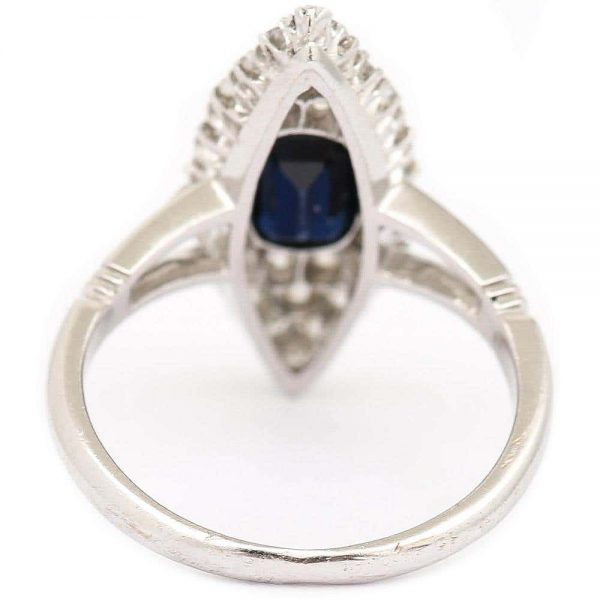 Vintage 18ct White Gold Sapphire and Diamond Marquise Navette Engagement Ring