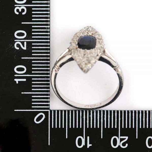 Vintage 18ct White Gold Sapphire and Diamond Marquise Navette Engagement Ring