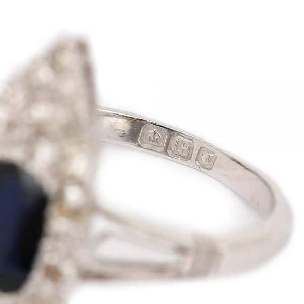 Vintage 18ct White Gold Sapphire and Diamond Marquise Navette Engagement Ring