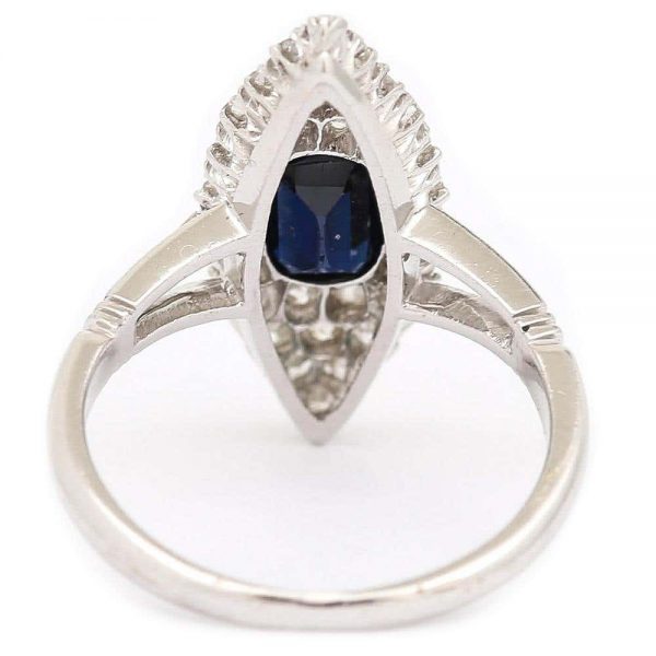 Vintage 18ct White Gold Sapphire and Diamond Marquise Navette Engagement Ring