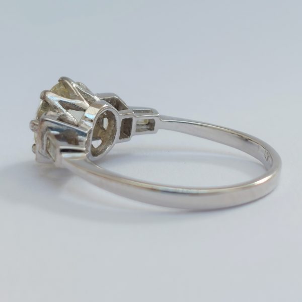 Vintage 1.82ct Diamond Solitaire Ring with Baguette Diamond Shoulders