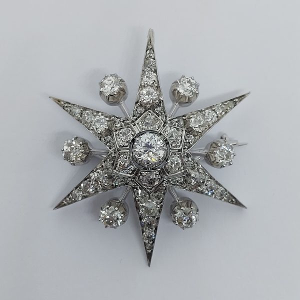 Vintage 4ct Old Cut Diamond Star Pendant-Brooch