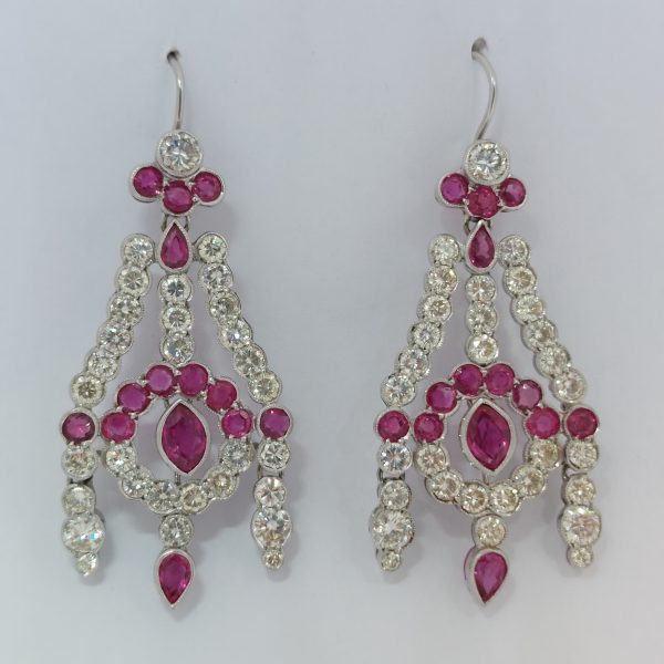 Vintage Ruby and Diamond Drop Earrings RS1