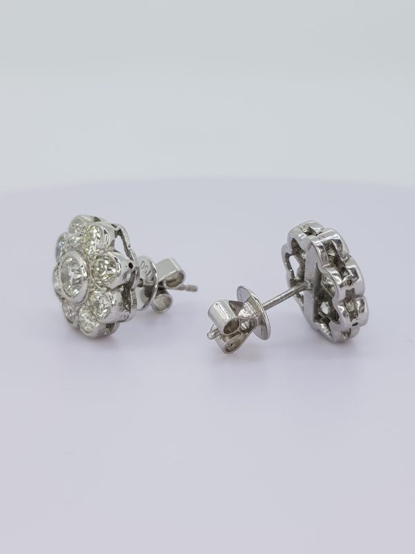 Diamond Daisy Cluster Stud Earrings, 2.55 carat