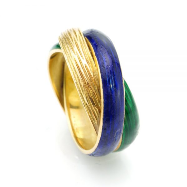 Vintage Van Cleef and Arpels 18ct Gold Blue and Green Enamel Twisted Ring