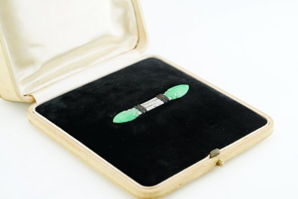 Boucheron Art Deco Jade Onyx and Diamond Brooch in Platinum