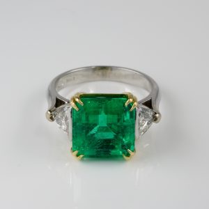 Magnificent Certified 6.81ct Colombian Emerald 1.60ct Diamond Trilogy Ring