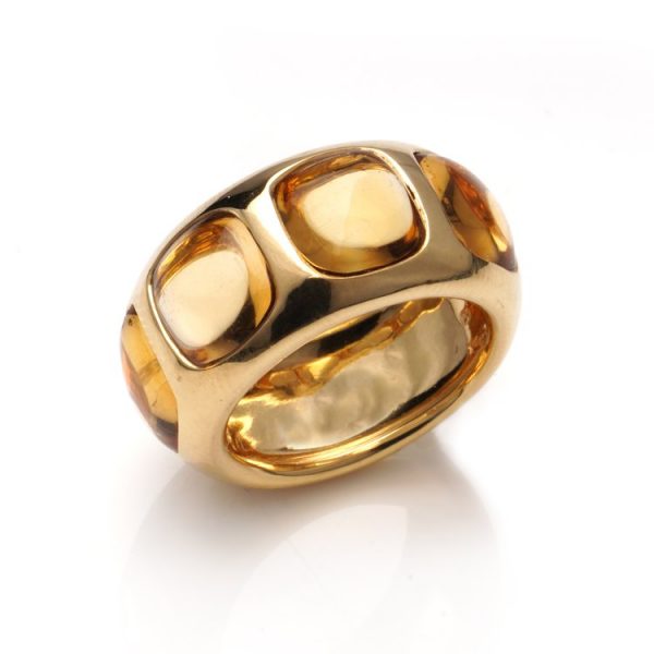 Vintage Italian 18ct Gold and Citrine Ring by Pomellato; set with four cabochon citrines, comes with original Pomellato box, Circa 1980s