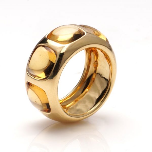Vintage Italian 18ct Gold and Citrine Ring by Pomellato; set with four cabochon citrines, comes with original Pomellato box, Circa 1980s