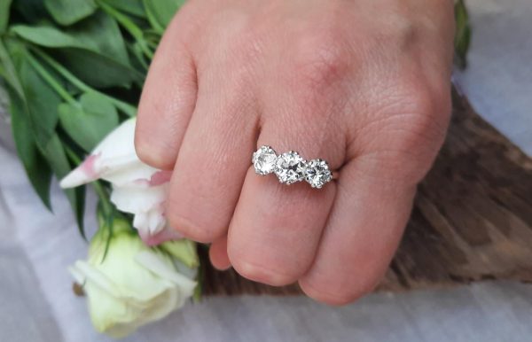 Art Deco three stone Diamond engagement ring