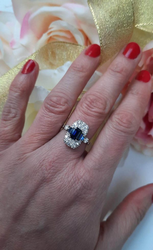 Art Deco Sapphire and Diamond Dress Ring in Platinum