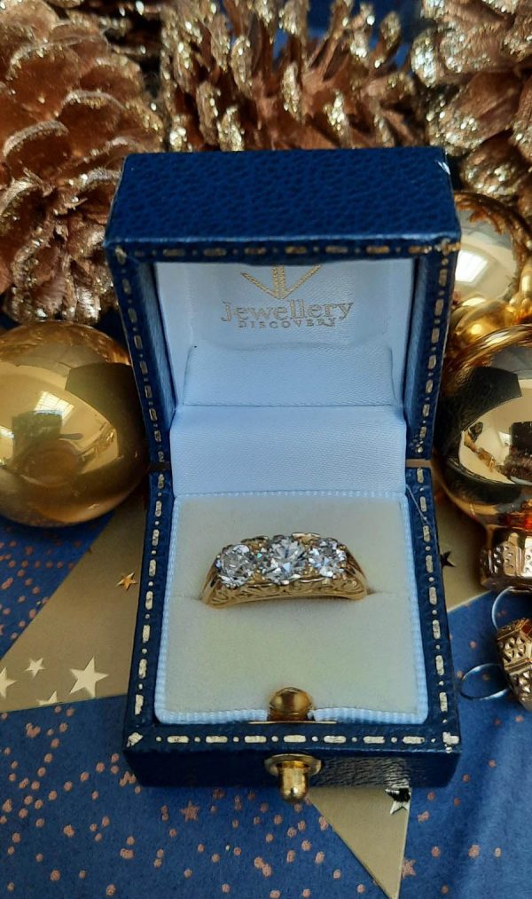 Vintage Antique Style 1.55ct Old Cut Diamond Three Stone Ring