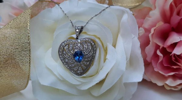 Antique Art Deco Sapphire and Diamond Heart Pendant