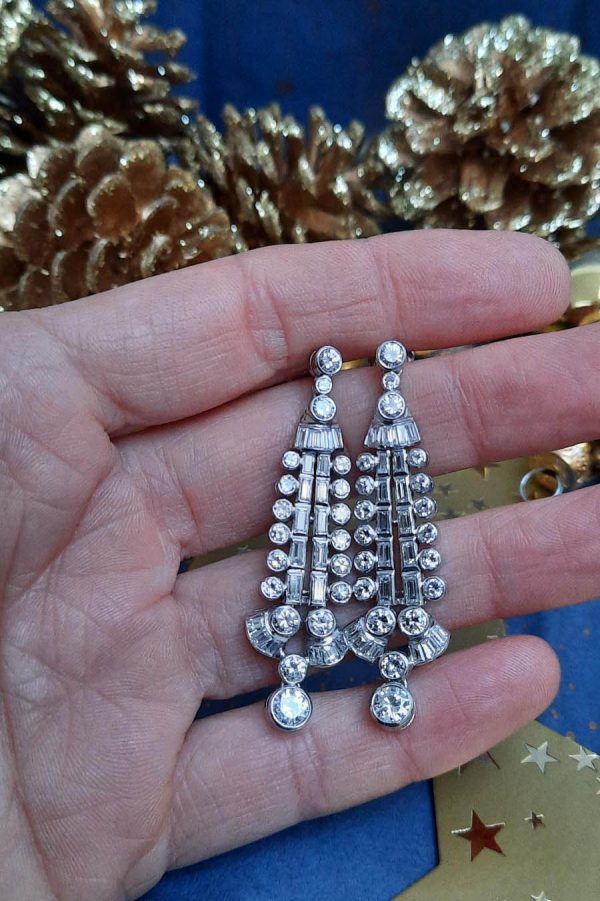 long deco diamond earrings