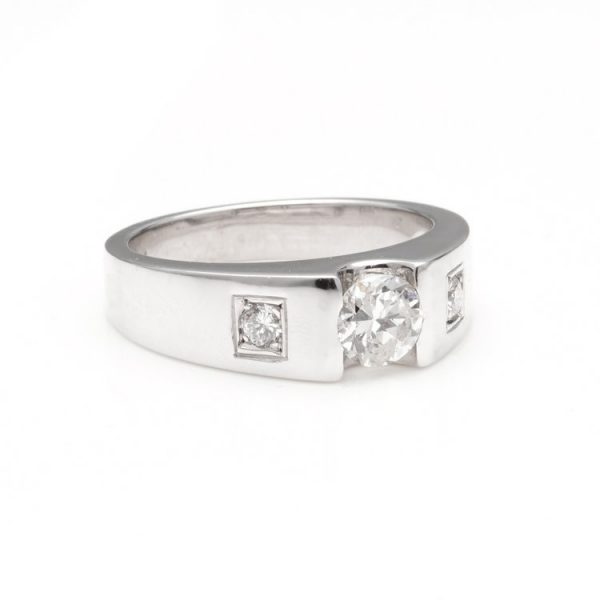 Vintage Three Stone Diamond Ring with Wide Chunky 18ct White Gold Band, Circa 1980s