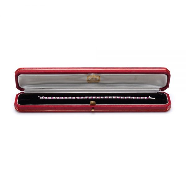 Cartier Art Deco 3.50ct Ruby and Old Cut Diamond Line Bracelet in Platinum, with GCS certificate and original Cartier box