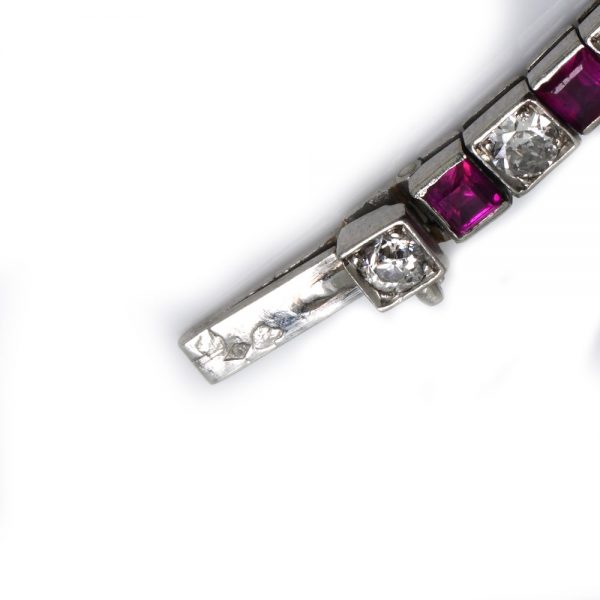 Cartier Art Deco 3.50ct Princess Cut Ruby and Old Cut Diamond Line Bracelet in Platinum