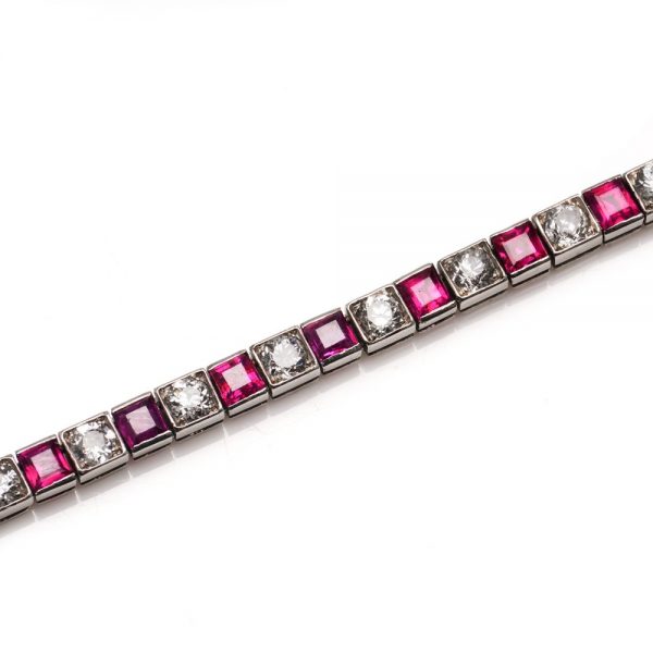 Cartier Art Deco Ruby and Diamond Line Bracelet in Platinum