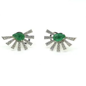 Emerald and Diamond Starburst Fan Earrings