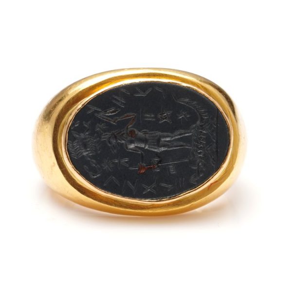 Antique 22ct Yellow Gold Intaglio Ring with Egyptian God Anubis