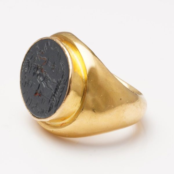 Antique 22ct Yellow Gold Intaglio Ring with Egyptian God Anubis