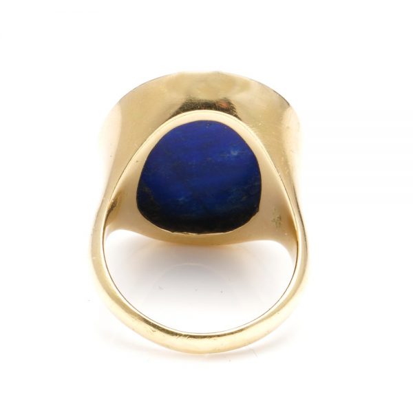 Antique Ancient Roman Emperor Lapis Lazuli and Gold Signet Ring; Second Century AD Roman Empire carved lapis lazuli depicting the iconic Hadrian Roman Emperor with later 18ct yellow gold shank