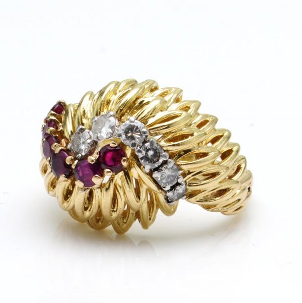 Vintage Boucheron 18ct Yellow Gold Ring with Rubies and Diamonds, Circa 1970s