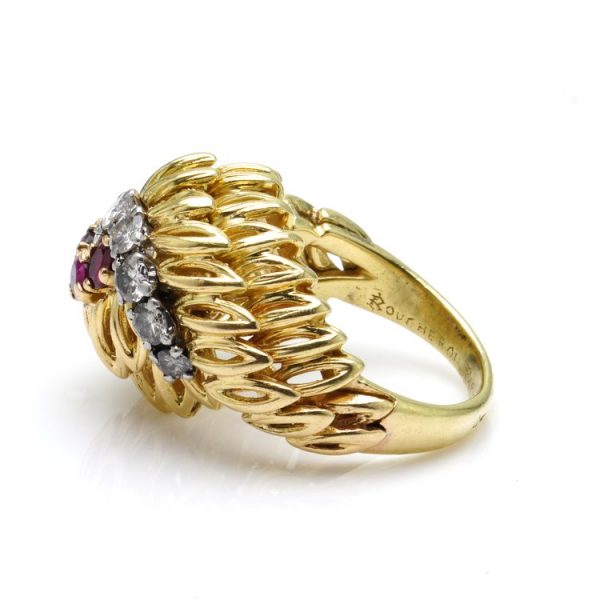 Vintage Boucheron 18ct Yellow Gold Ring with Rubies and Diamonds