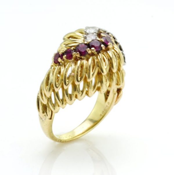 Boucheron 18ct Yellow Gold Ring with Rubies and Diamonds