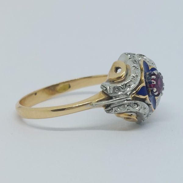 Antique Art Deco Ruby and Enamel Ring