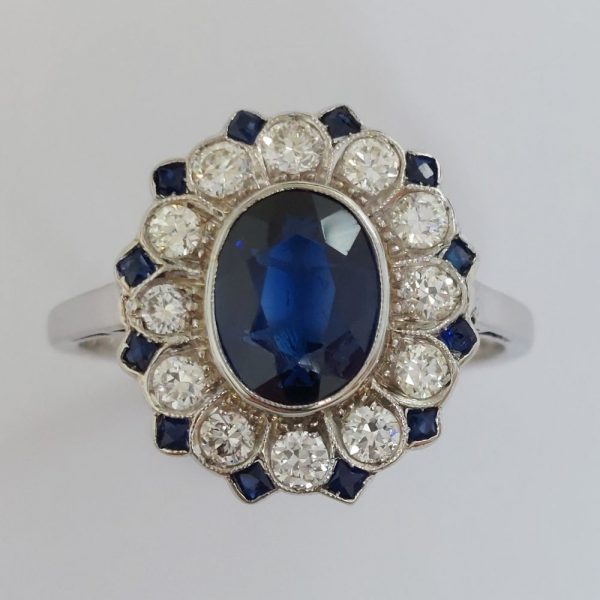 Art Deco 1.85ct Sapphire and Diamond Floral Cluster Ring