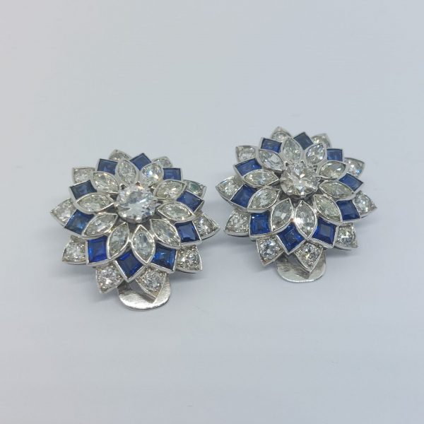 Art Deco Antique Diamond and Sapphire Clip Earrings B