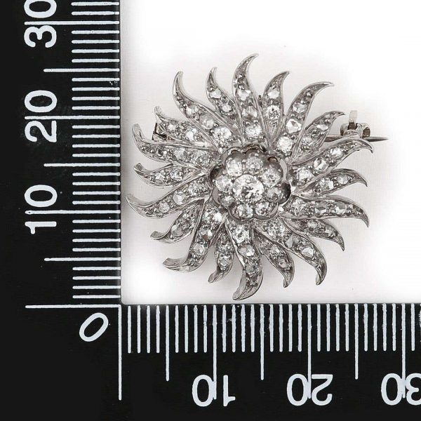 Antique Victorian 1.40 Carat Diamond Sunburst Star Brooch Pendant, Circa 1890