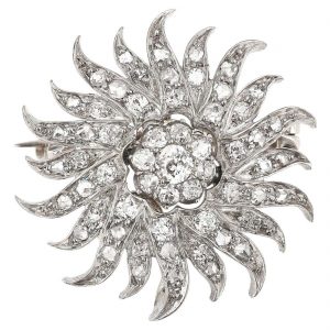 Antique Victorian 1.40 Carat Diamond Sunburst Star Brooch Pendant, Circa 1890