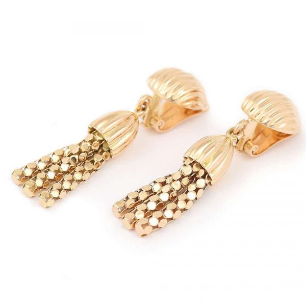 18 Carat Yellow Gold Tassel Clip On Earrings