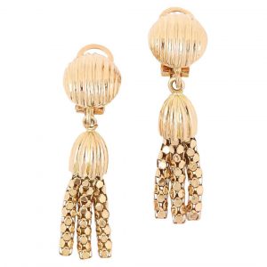 18 Carat Yellow Gold Tassel Clip On Earrings