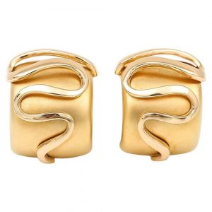 Contemporary French 18ct Gold Serpent Design Hoop Earrings, Circa 1999